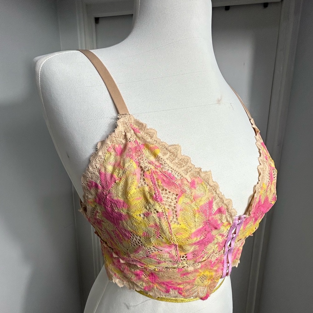 Airie,Floral Lace Bralette in Pink and Yellow